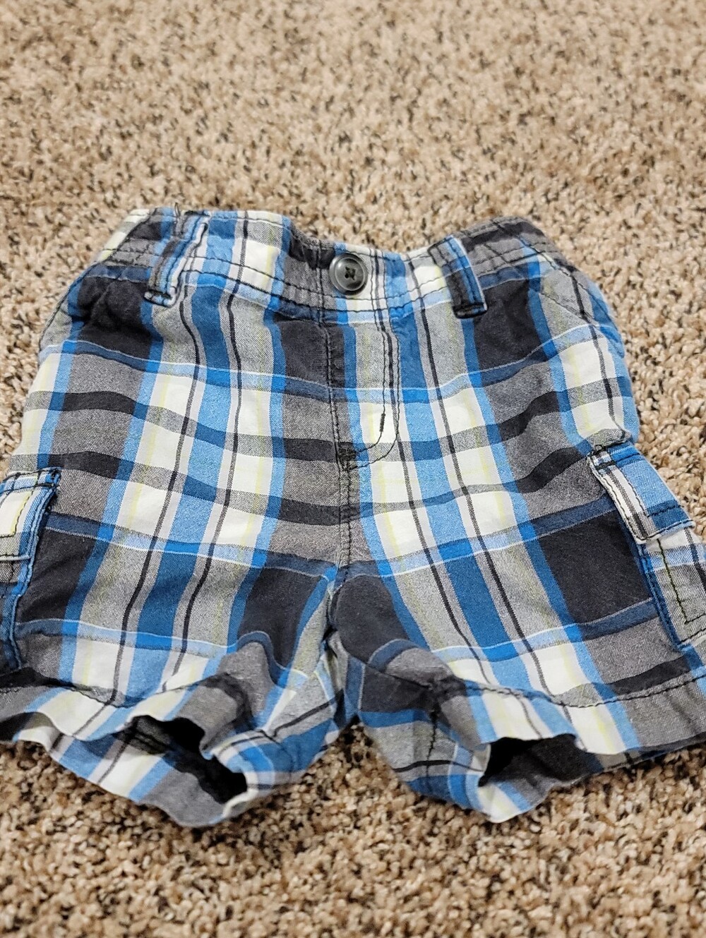 Sonoma Pull On Elastic Cargo Shorts Infant Toddler Boys Size 12M Blue Plaid
